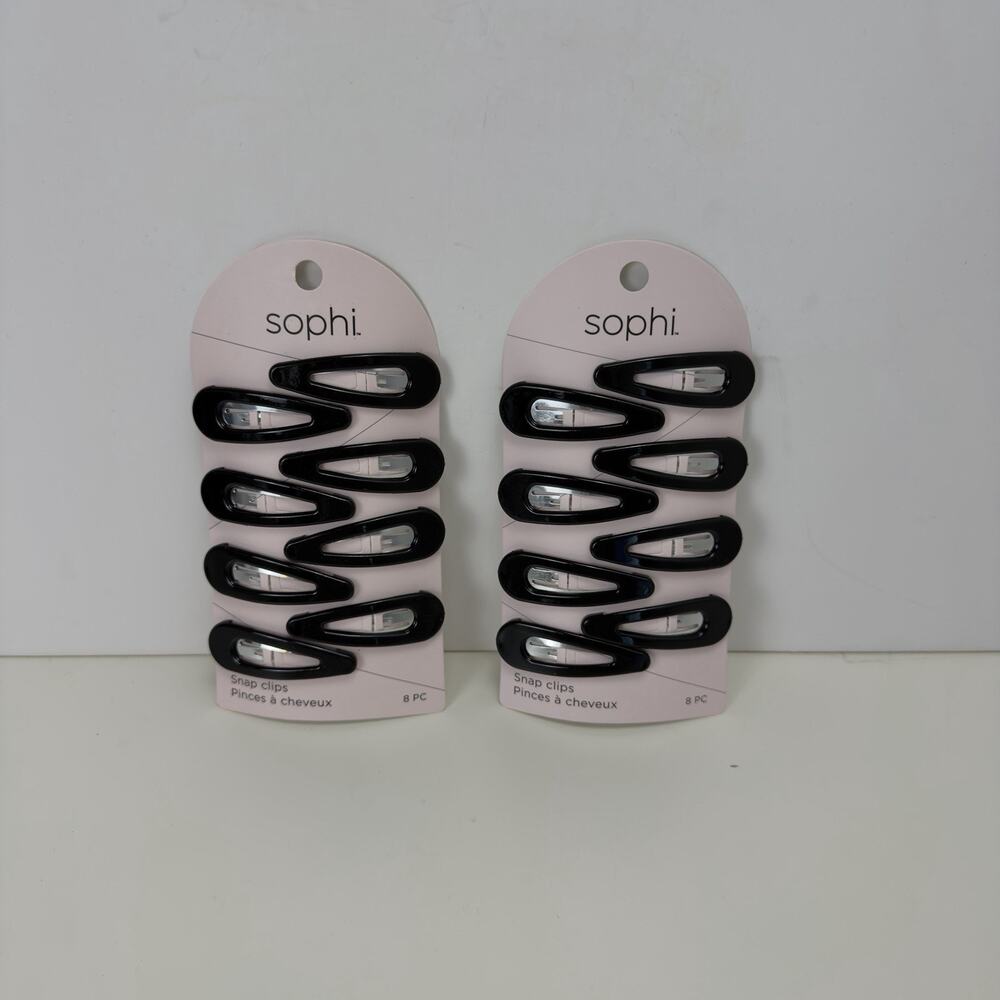 2x Sophi 8 Pc Snap Hair Clips BLACK Barrettes Set | 16 PC Total